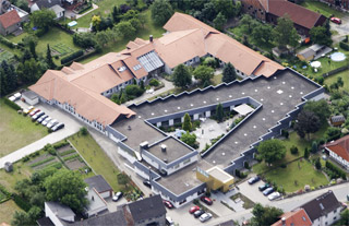Die Gesamtanlage Haus Metzner als Luftbildaufnahme